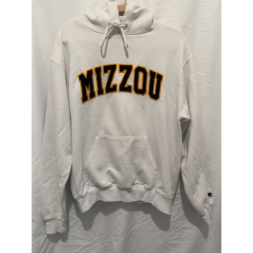 Champion Eco Authentic Mizzou Pullover‎ Hoodie White Fleece Medium